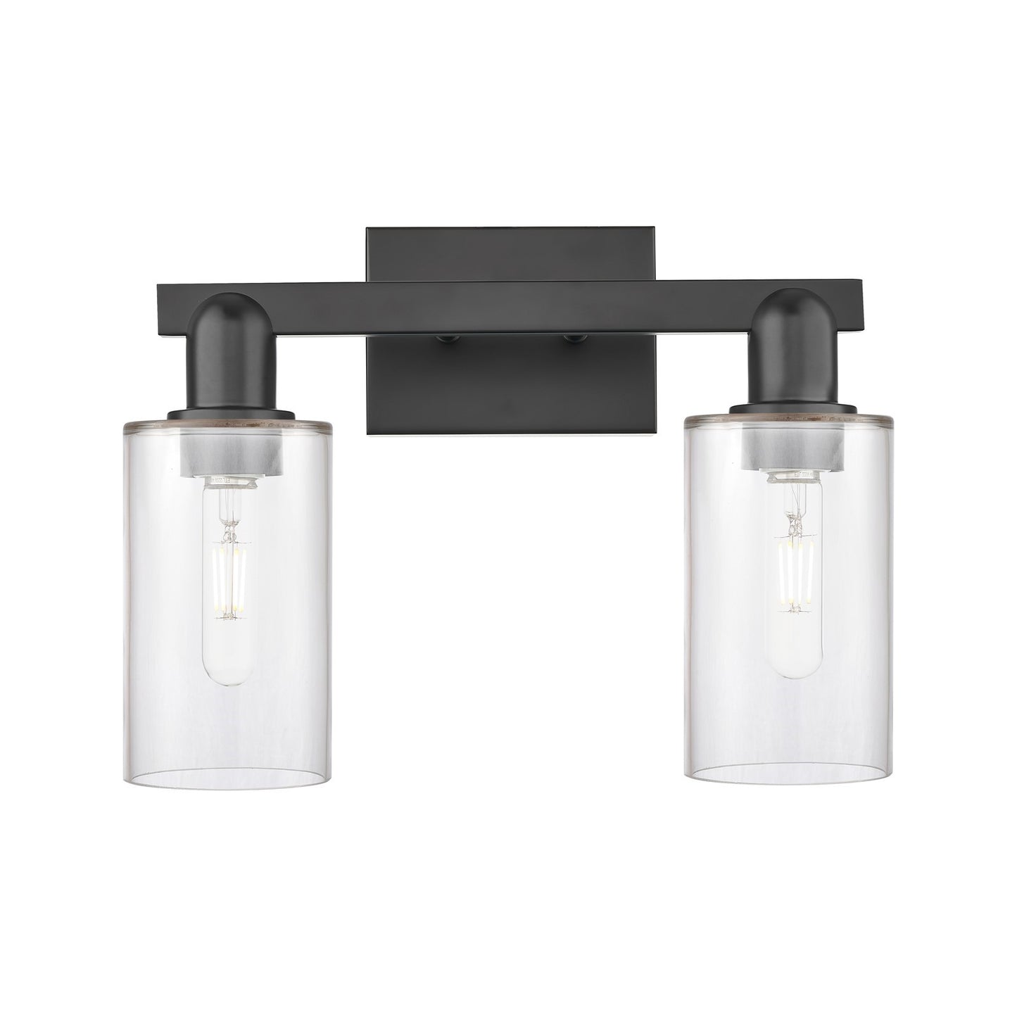 Innovations Clymer 15in 2-Light Bath Vanity Light | Industrial Matte Black Steel and Clear Glass | Bathroom Vanity | 14.88 x 6.44 x | Model 716-2W-BK-G802
