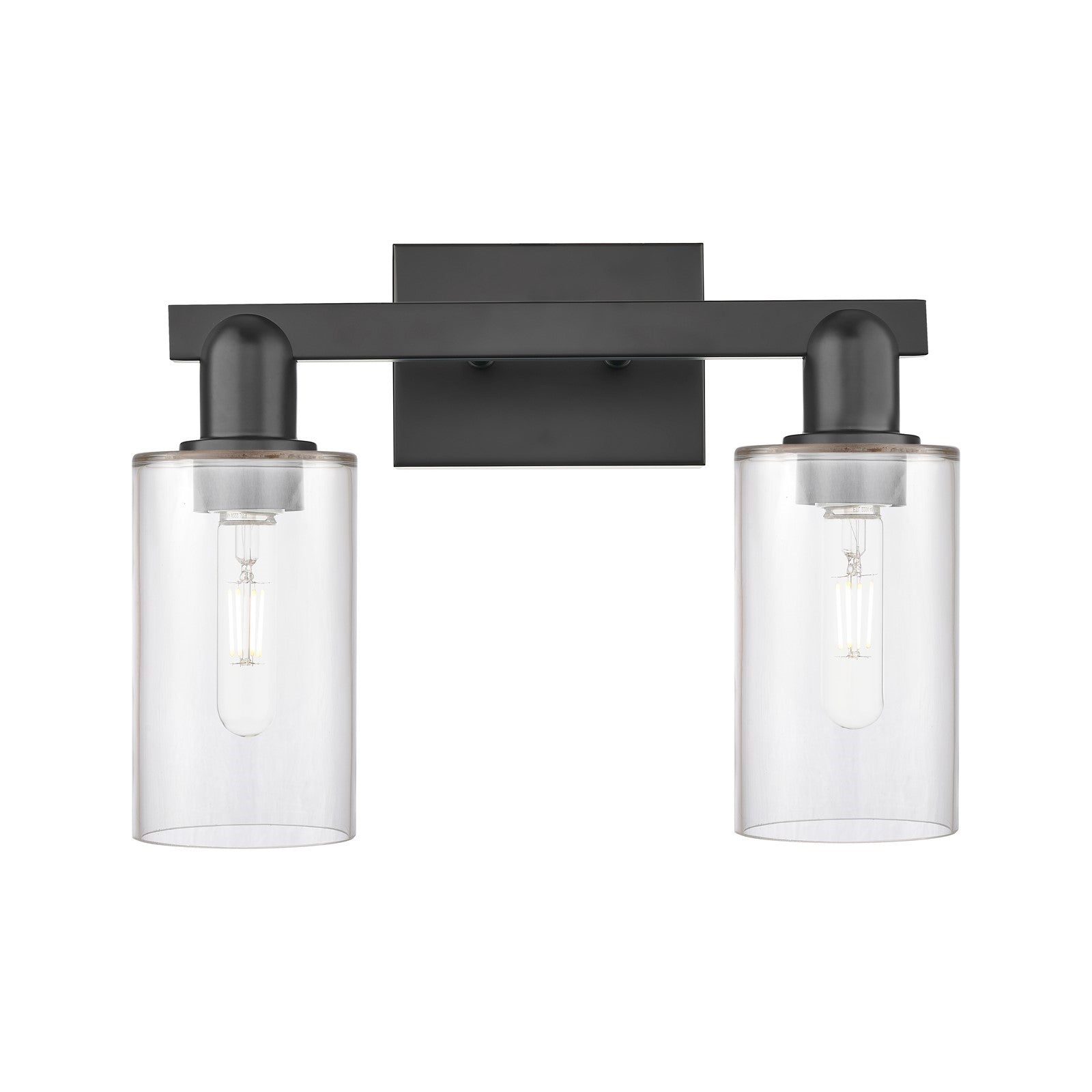 Innovations Clymer 15in 2-Light Bath Vanity Light | Industrial Matte Black Steel and Clear Glass | Bathroom Vanity | 14.88 x 6.44 x | Model 716-2W-BK-G802