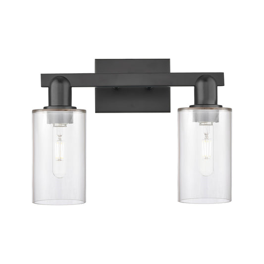 Innovations Clymer 15in 2-Light Bath Vanity Light | Industrial Matte Black Steel and Clear Glass | Bathroom Vanity | 14.88 x 6.44 x | Model 716-2W-BK-G802