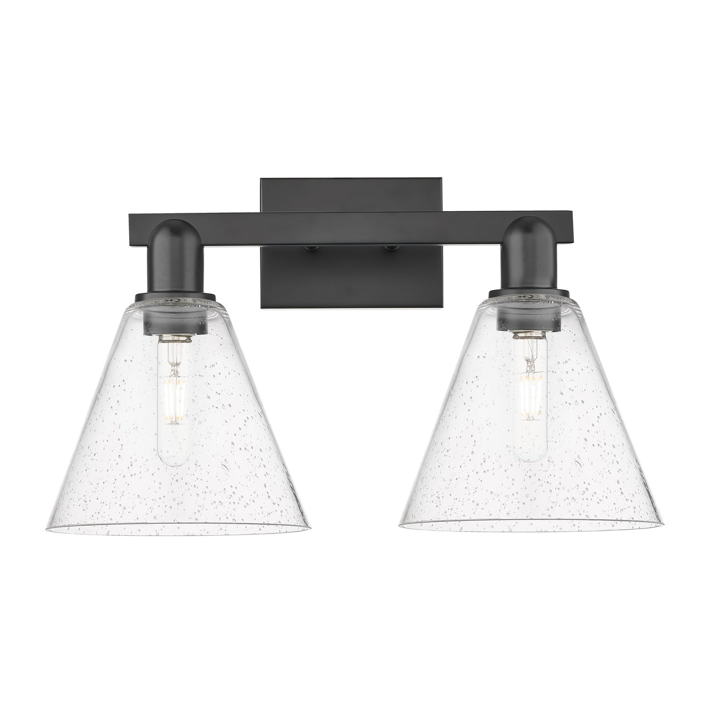 Innovations Berkshire Glass 19in 2-Light Bath Vanity | Industrial Matte Black Steel and Seedy Glass | Bathroom Vanity Light | 19 | Model 716-2W-BK-GBC-84