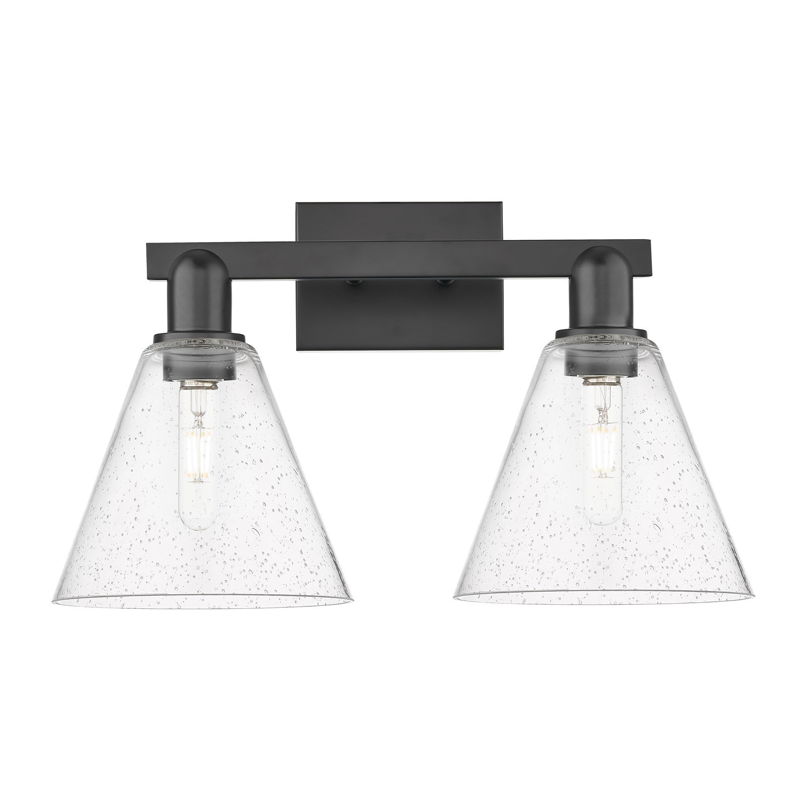 Innovations Berkshire Glass 19in 2-Light Bath Vanity | Industrial Matte Black Steel and Seedy Glass | Bathroom Vanity Light | 19 | Model 716-2W-BK-GBC-84