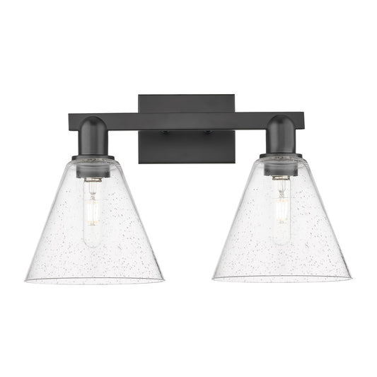 Innovations Berkshire Glass 19in 2-Light Bath Vanity | Industrial Matte Black Steel and Seedy Glass | Bathroom Vanity Light | 19 | Model 716-2W-BK-GBC-84