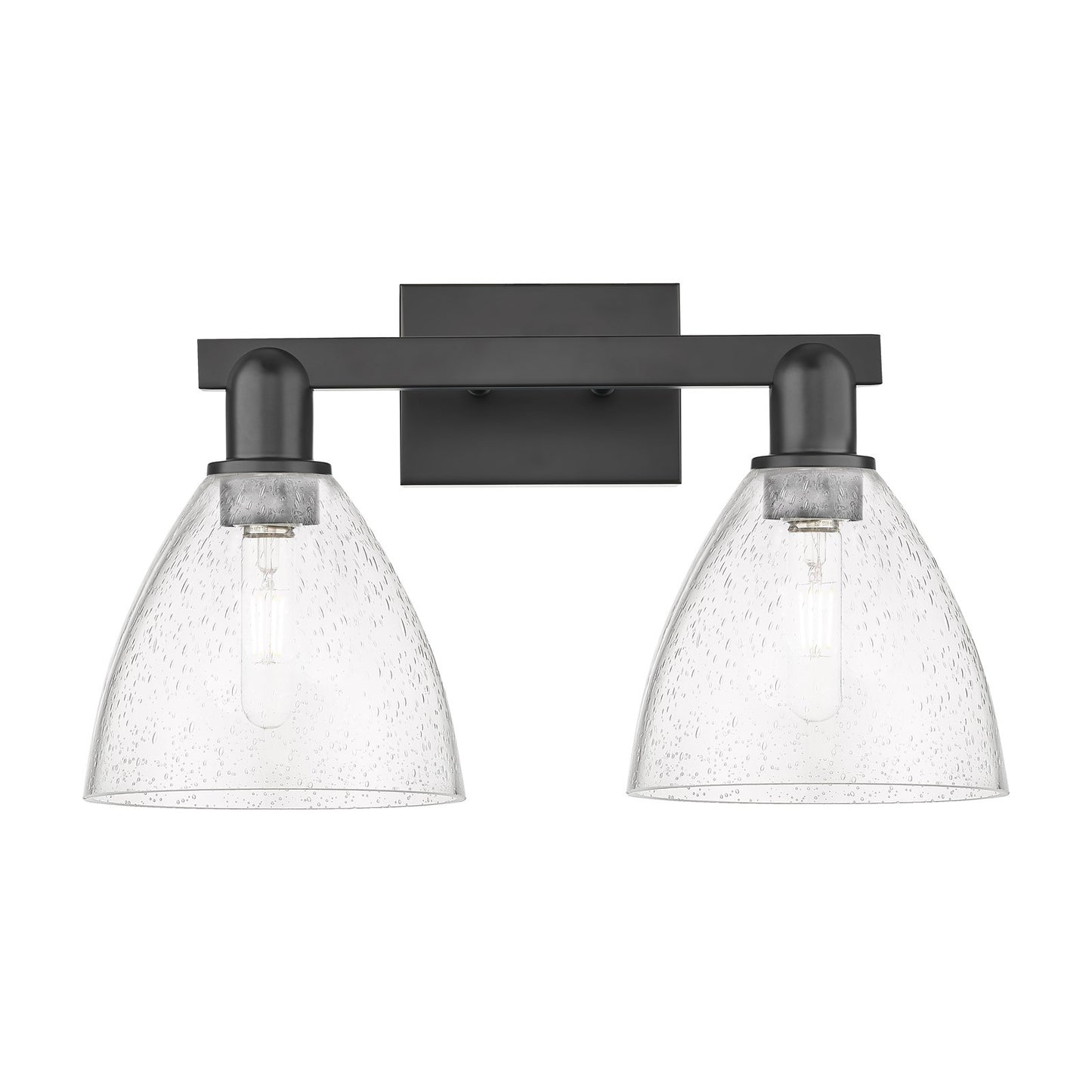 Innovations Bristol 19in 2-Light Bath Vanity Light | Industrial Matte Black Steel and Seedy Glass | Bathroom Vanity | 18.5 x | Model 716-2W-BK-GBD-754
