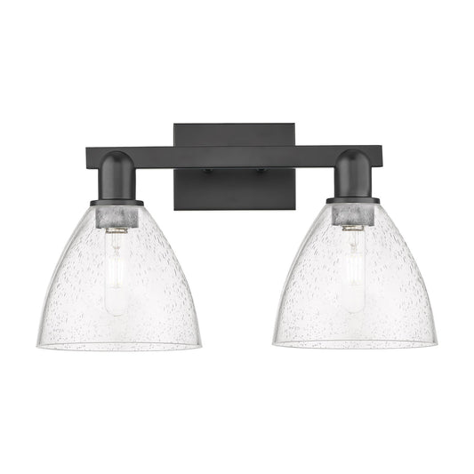 Innovations Bristol 19in 2-Light Bath Vanity Light | Industrial Matte Black Steel and Seedy Glass | Bathroom Vanity | 18.5 x | Model 716-2W-BK-GBD-754