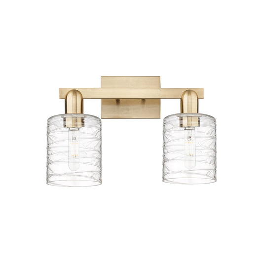 Innovations Cobbleskill 16in 2-Light Bath Vanity Light | Industrial Champagne Bronze Steel and Deco Swirl Glass | Bathroom Vanity | Model 716-2W-CB-G1113