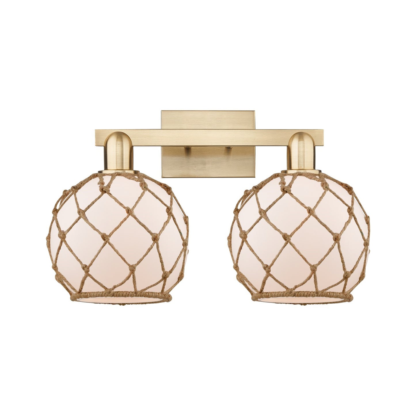 Innovations Farmhouse Rope 19in 2-Light Bath Vanity | Industrial Champagne Bronze Steel and White Glass with Brown Rope | Model 716-2W-CB-G121-8RB
