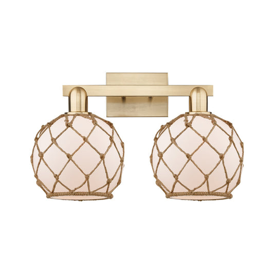 Innovations Farmhouse Rope 19in 2-Light Bath Vanity | Industrial Champagne Bronze Steel and White Glass with Brown Rope | Model 716-2W-CB-G121-8RB