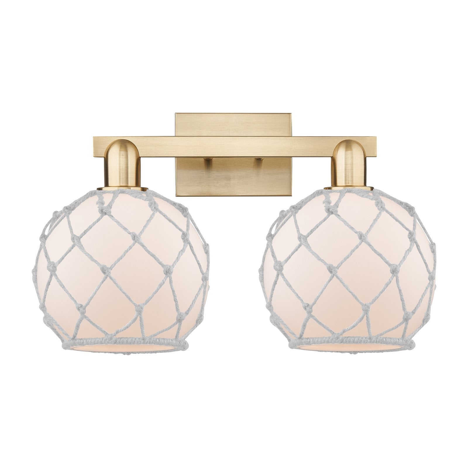 Innovations Farmhouse Rope 19in 2-Light Bath Vanity | Industrial Champagne Bronze Steel and White Frosted Glass Rope Shade | Model 716-2W-CB-G121-8RW