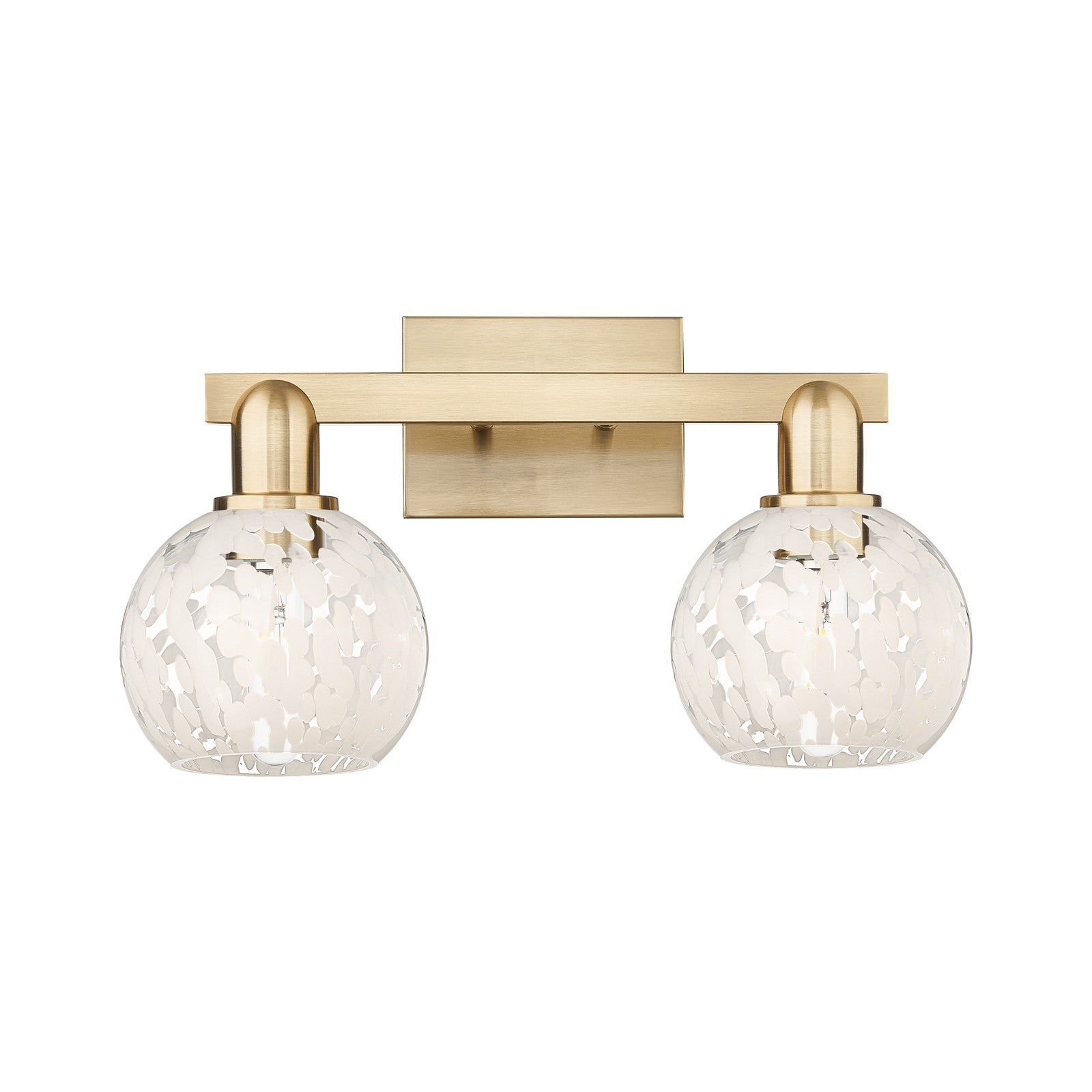 Innovations White Mouchette 17in 2-Light Bath Vanity | Industrial Champagne Bronze Steel and White Glass Globe Shade | Model 716-2W-CB-G1216-6WM