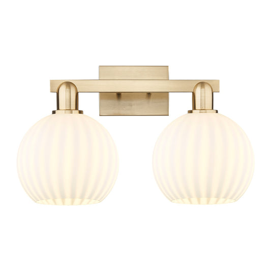 Innovations Lighting Arcadia 19in 2-Light Bath Vanity Light | Industrial Champagne Bronze Steel and White Venetian Glass | Model 716-2W-CB-G1217-8WV