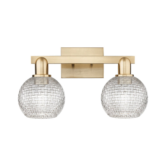 Innovations Athens 17in 2-Light Bath Vanity Light | Industrial Champagne Bronze Steel and Clear Basket Weave Glass | Bathroom | Model 716-2W-CB-G122C-6CL
