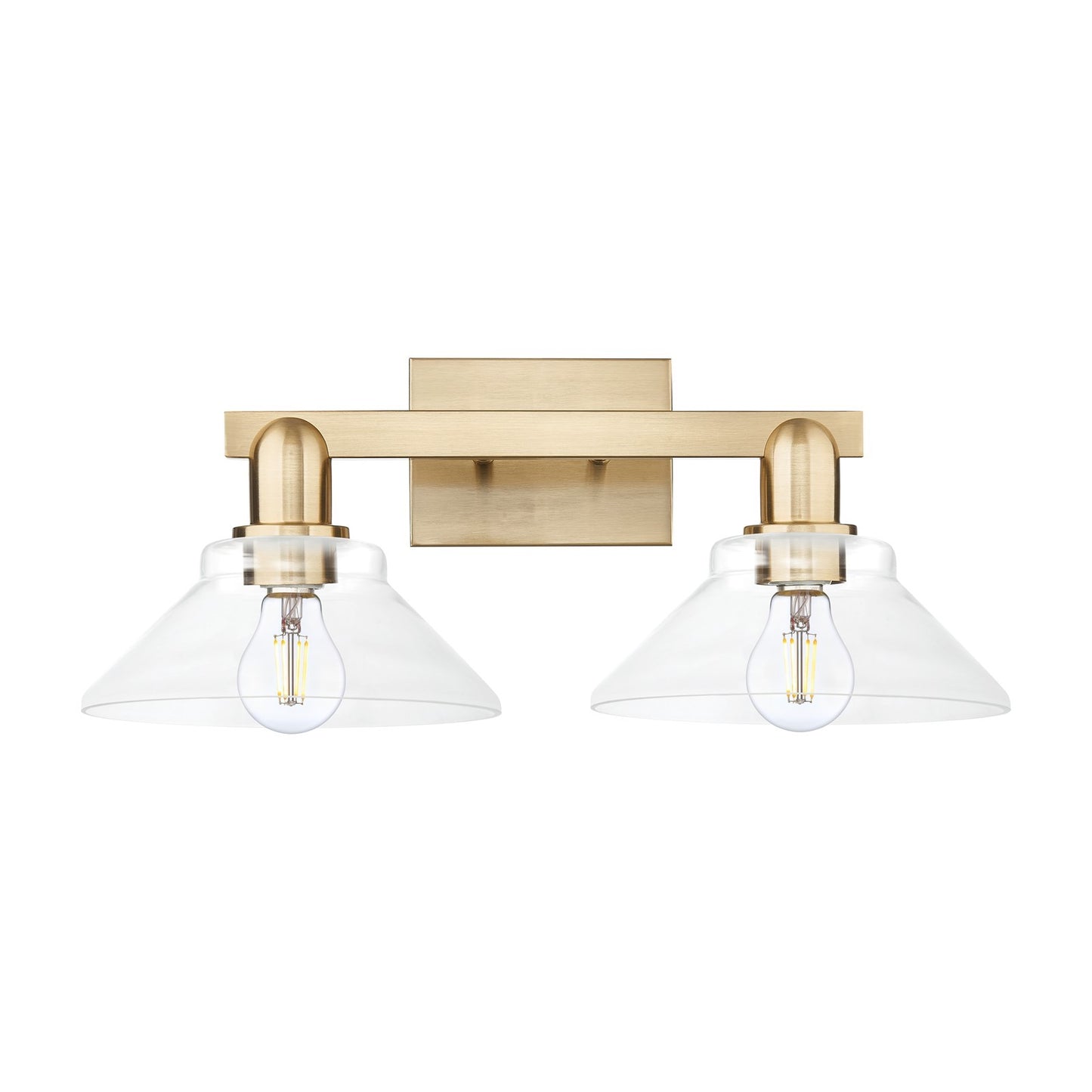 Innovations Orwell 19in 2-Light Bath Vanity Light | Industrial Champagne Bronze Steel and Cast Brass with Clear Cone Glass Shades | Model 716-2W-CB-G132