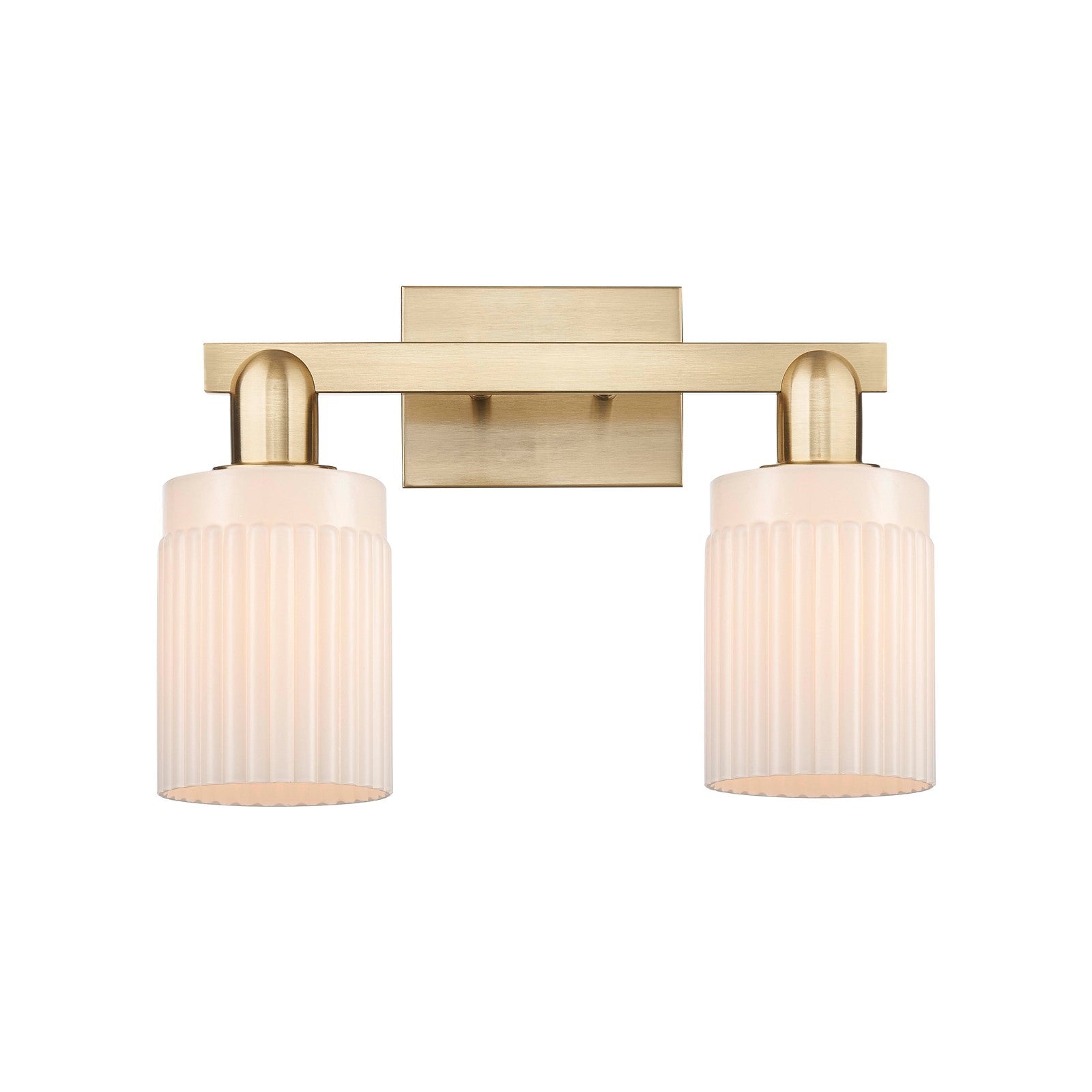 Innovations Hadley 16in 2-Light Bath Vanity Light | Industrial Champagne Bronze Steel and Matte White Ribbed Glass | Bathroom | Model 716-2W-CB-G341