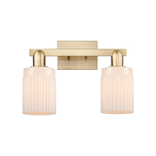 Innovations Hadley 16in 2-Light Bath Vanity Light | Industrial Champagne Bronze Steel and Matte White Ribbed Glass | Bathroom | Model 716-2W-CB-G341