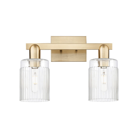 Innovations Hadley 16in 2-Light Bath Vanity Light | Industrial Champagne Bronze Steel and Clear Ribbed Glass | Bathroom Vanity | Model 716-2W-CB-G342