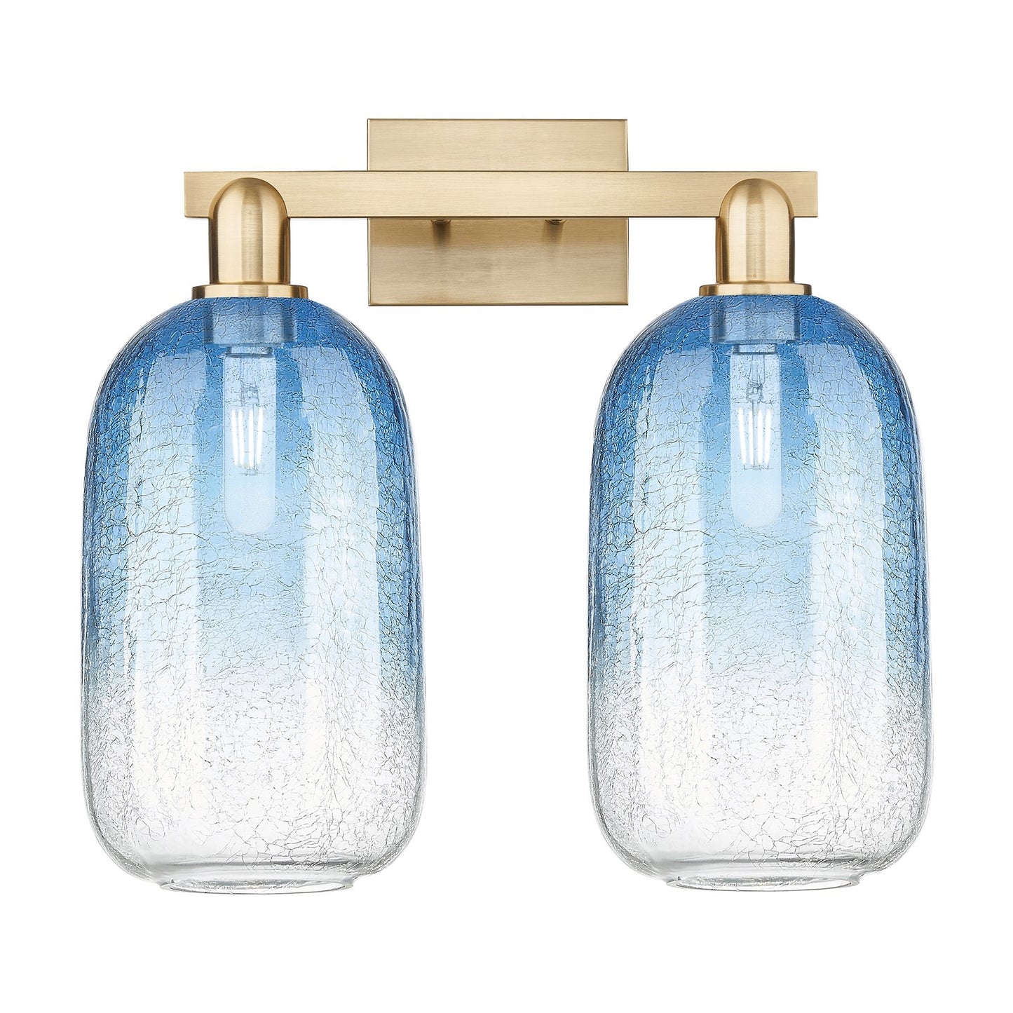 Innovations Brookhaven Cloche 18in 2-Light Bath Vanity Light | Industrial Champagne Bronze Steel and Sapphire Blue Glass | Model 716-2W-CB-G482-7SB