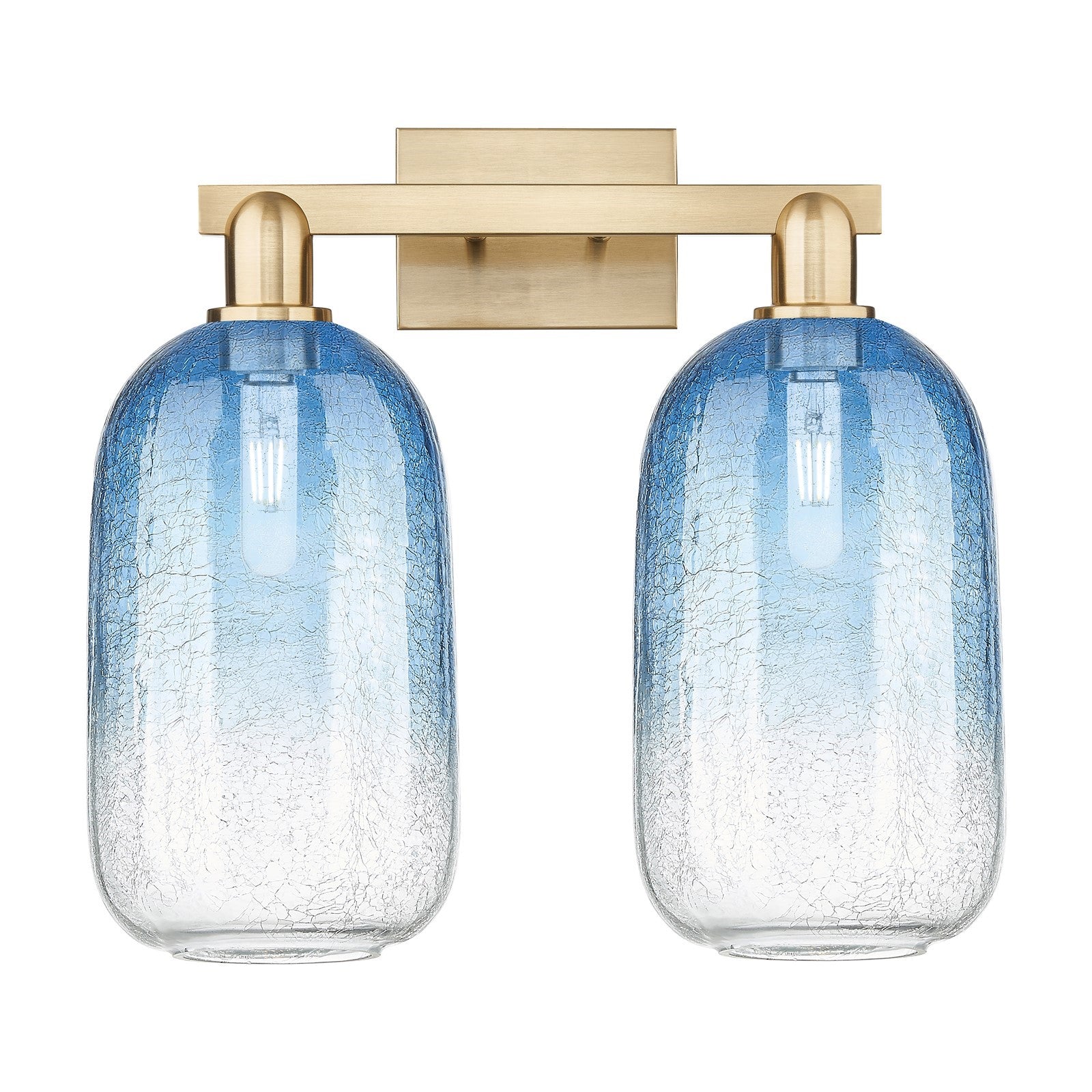 Innovations Brookhaven Cloche 18in 2-Light Bath Vanity Light | Industrial Champagne Bronze Steel and Sapphire Blue Glass | Model 716-2W-CB-G482-7SB