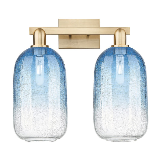 Innovations Brookhaven Cloche 18in 2-Light Bath Vanity Light | Industrial Champagne Bronze Steel and Sapphire Blue Glass | Model 716-2W-CB-G482-7SB