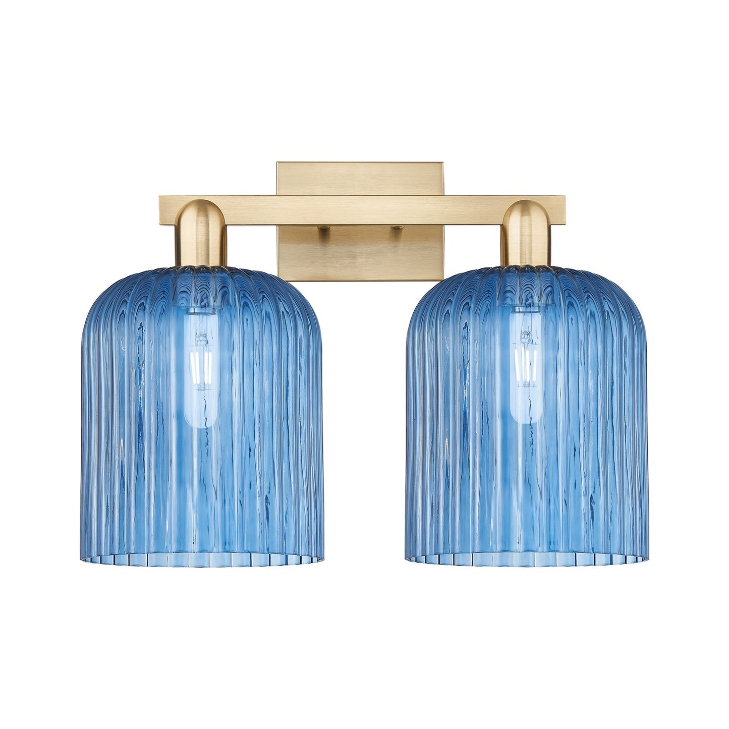 Innovations Bridal Veil 19in 2-Light Bath Vanity Light | Industrial Champagne Bronze Steel and Princess Blue Ribbed Glass | Model 716-2W-CB-G559-8BL