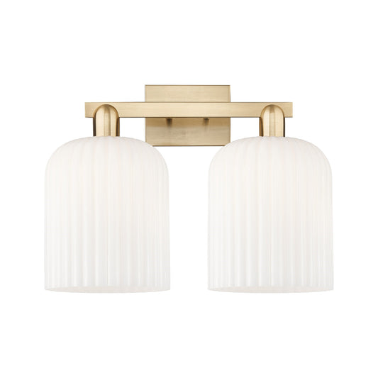 Innovations Bridal Veil 19in 2-Light Bath Vanity Light | Industrial Champagne Bronze Steel and Gloss White Ribbed Glass | Model 716-2W-CB-G559-8GWH