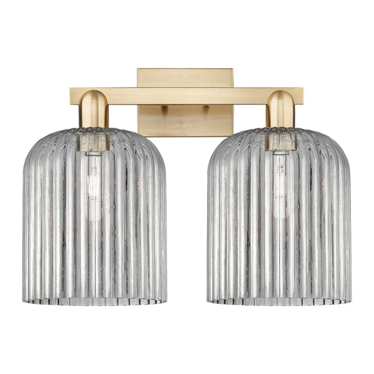 Innovations Bridal Veil 19in 2-Light Bath Vanity Light | Industrial Champagne Bronze Steel and Light Smoke Ribbed Glass | Model 716-2W-CB-G559-8SM