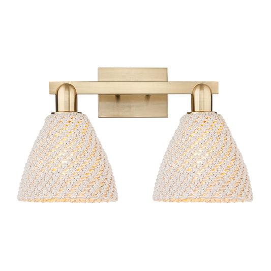 Innovations Bristol Natural 18.5in 2-Light Bath Vanity Light | Farmhouse Champagne Bronze Steel and Natural Fiber Dome Shade | Model 716-2W-CB-NBD-75-NAT