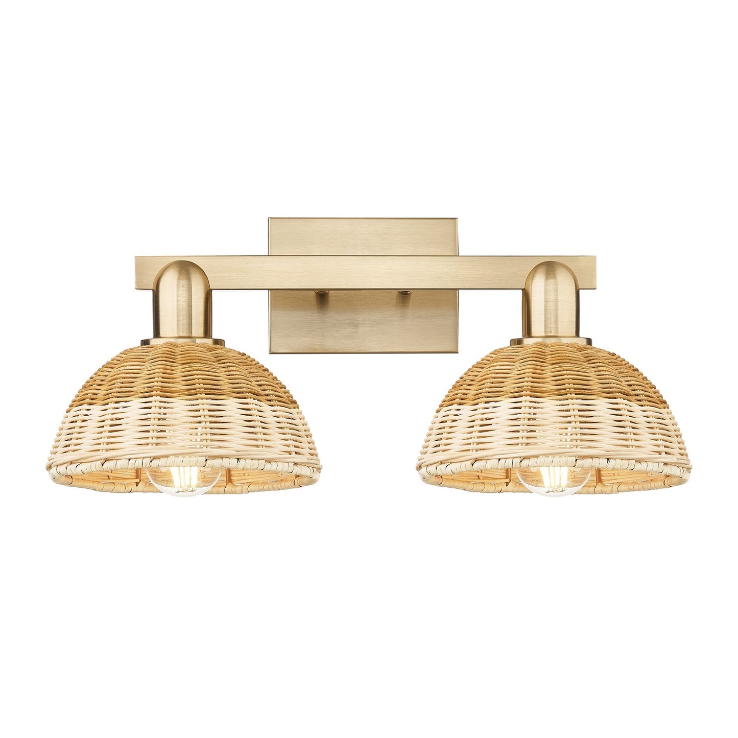 Innovations Natural Ballston Dome 18.5in 2-Light Bath Vanity Light | Farmhouse Champagne Bronze Steel and Natural Fiber Dome | Model 716-2W-CB-NBD2-75-NAT