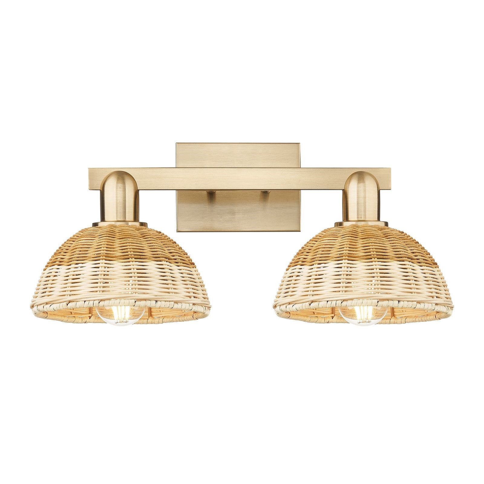Innovations Natural Ballston Dome 18.5in 2-Light Bath Vanity Light | Farmhouse Champagne Bronze Steel and Natural Fiber Dome | Model 716-2W-CB-NBD2-75-NAT