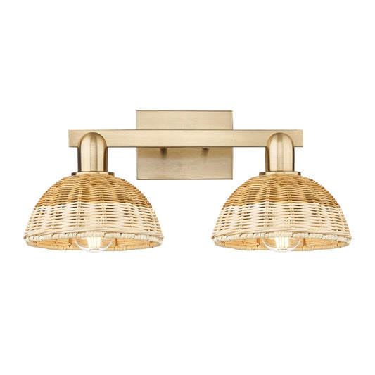 Innovations Natural Ballston Dome 18.5in 2-Light Bath Vanity Light | Farmhouse Champagne Bronze Steel and Natural Fiber Dome | Model 716-2W-CB-NBD2-75-NAT