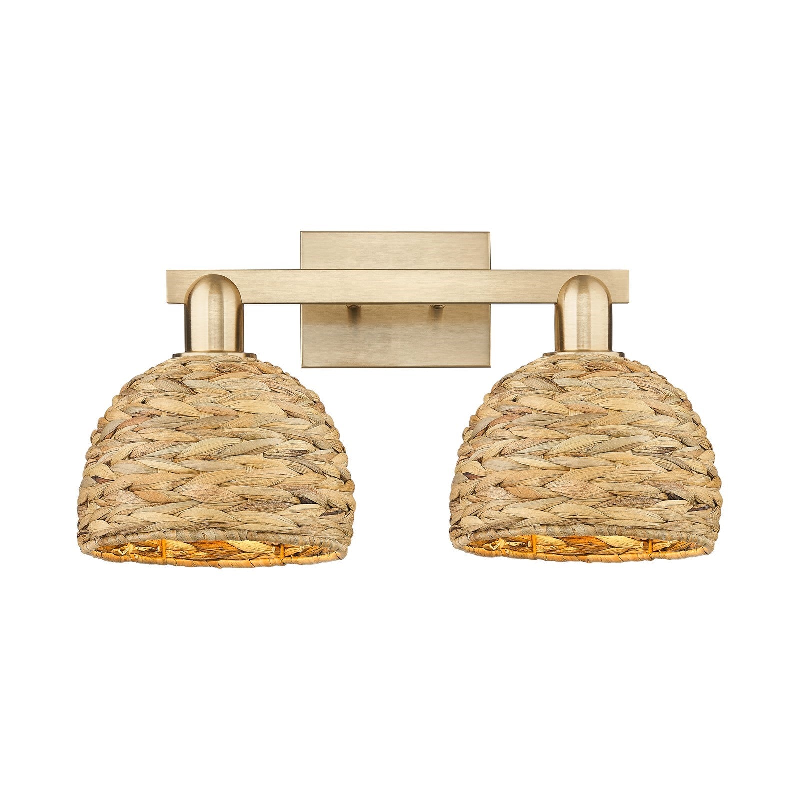 Innovations Woven Rattan 19in 2-Light Bath Vanity Light | Industrial Champagne Bronze Steel and Natural Rattan Shade | Model 716-2W-CB-RBD-8-NAT