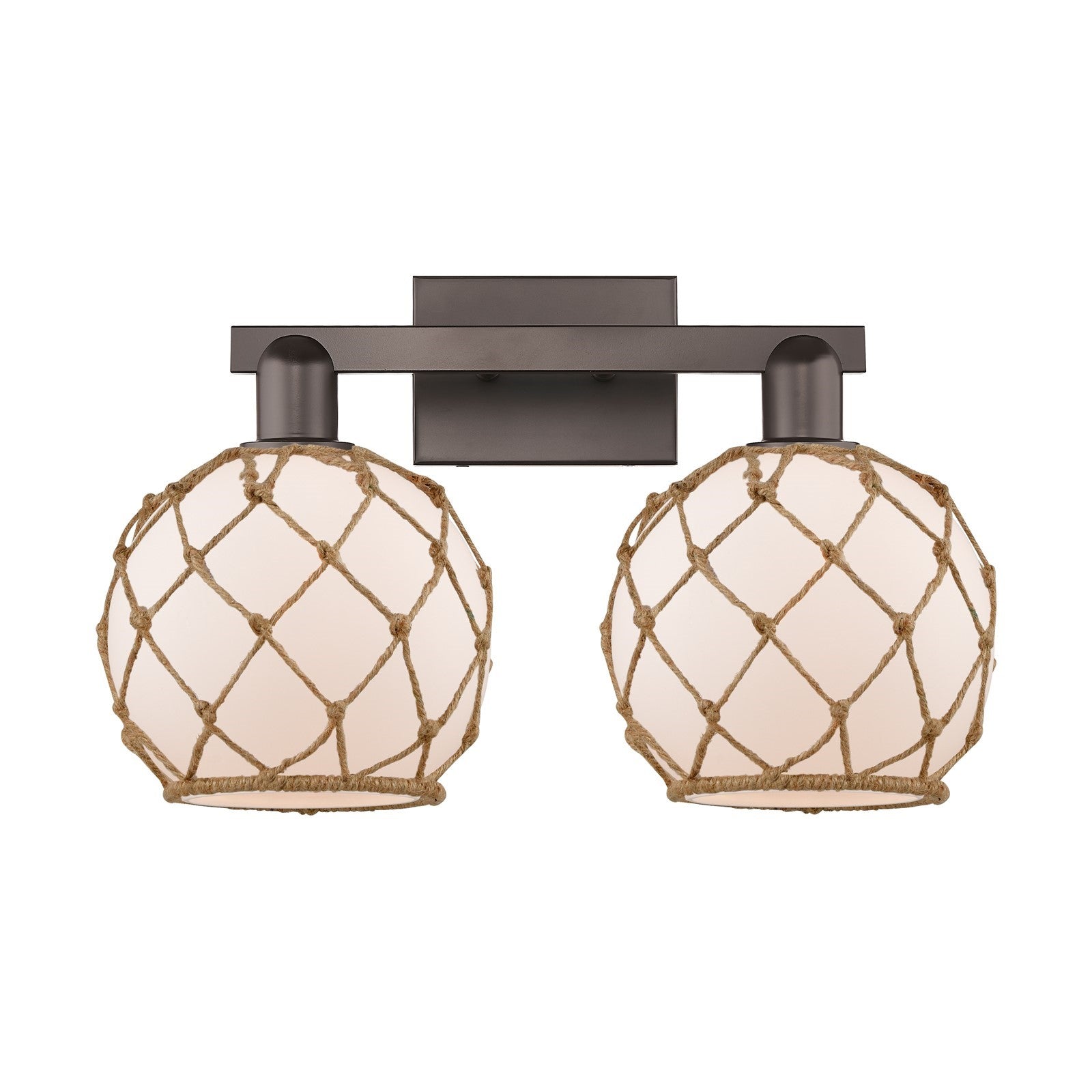 Innovations Farmhouse Rope 19in 2-Light Bath Vanity Light | Industrial Oil Rubbed Bronze Steel and White Frosted Glass with | Model 716-2W-OB-G121-8RB
