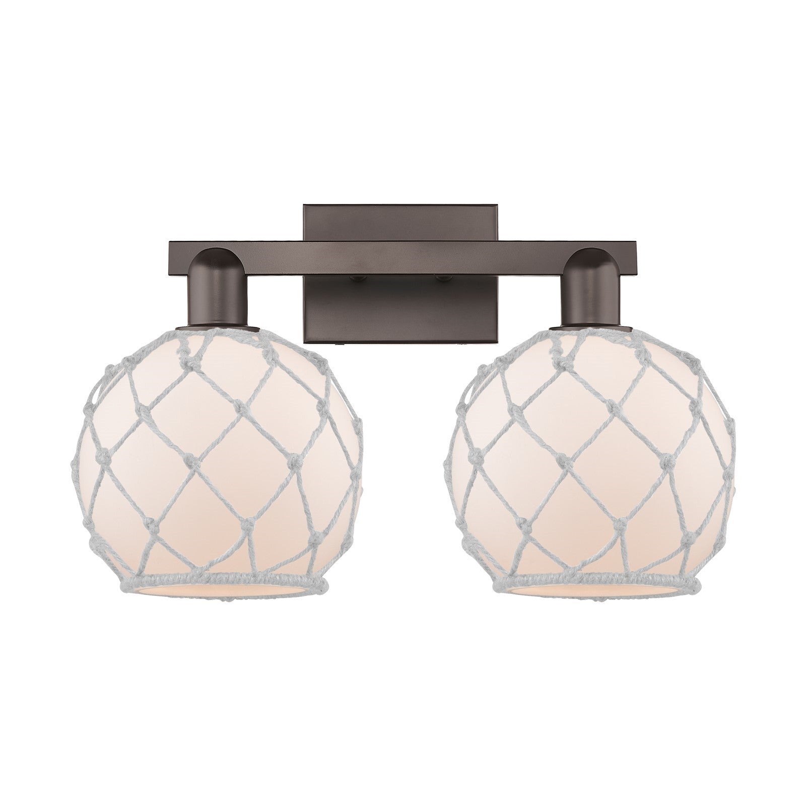 Innovations Farmhouse Rope 19in 2-Light Bath Vanity Light | Industrial Oil Rubbed Bronze Steel and White Frosted Glass with | Model 716-2W-OB-G121-8RW