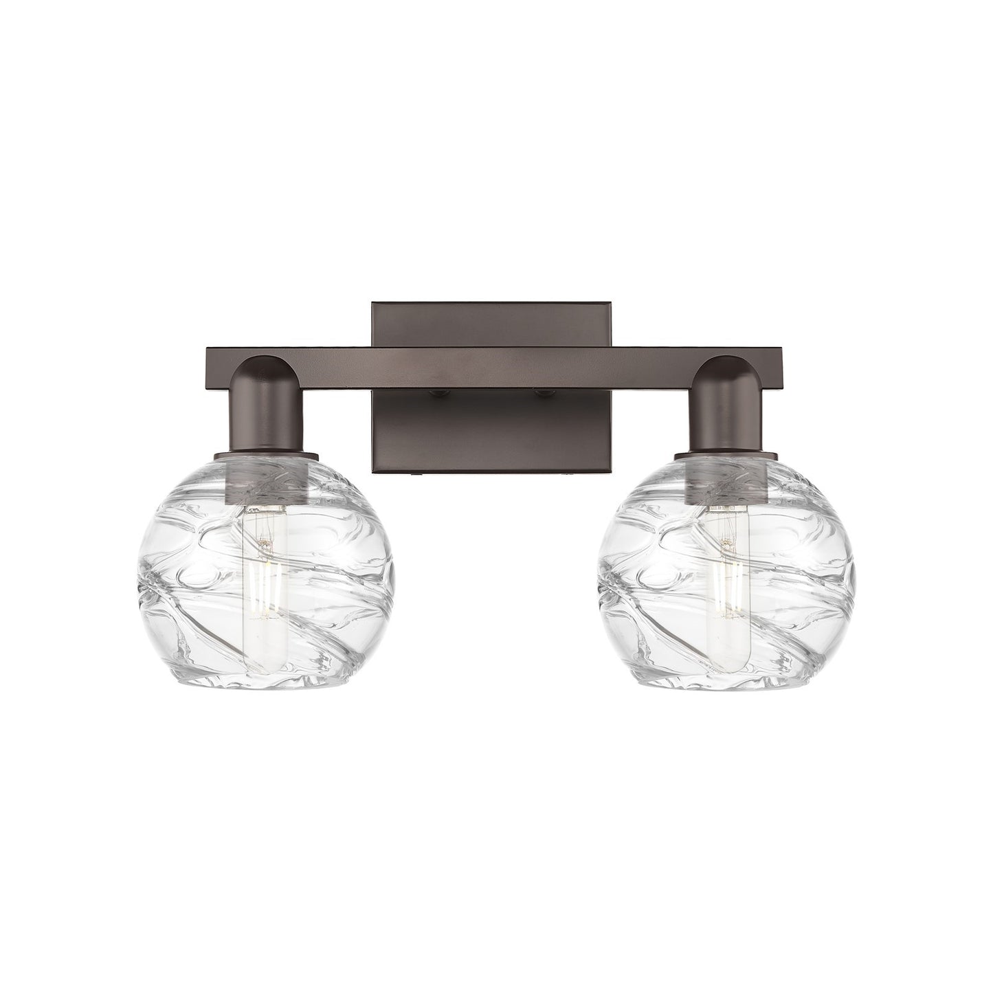 Innovations Athens Deco Swirl 16.88in 2-Light Bath Vanity Light | Industrial Oil Rubbed Bronze Steel and Clear Deco Swirl | Model 716-2W-OB-G1213-6CL