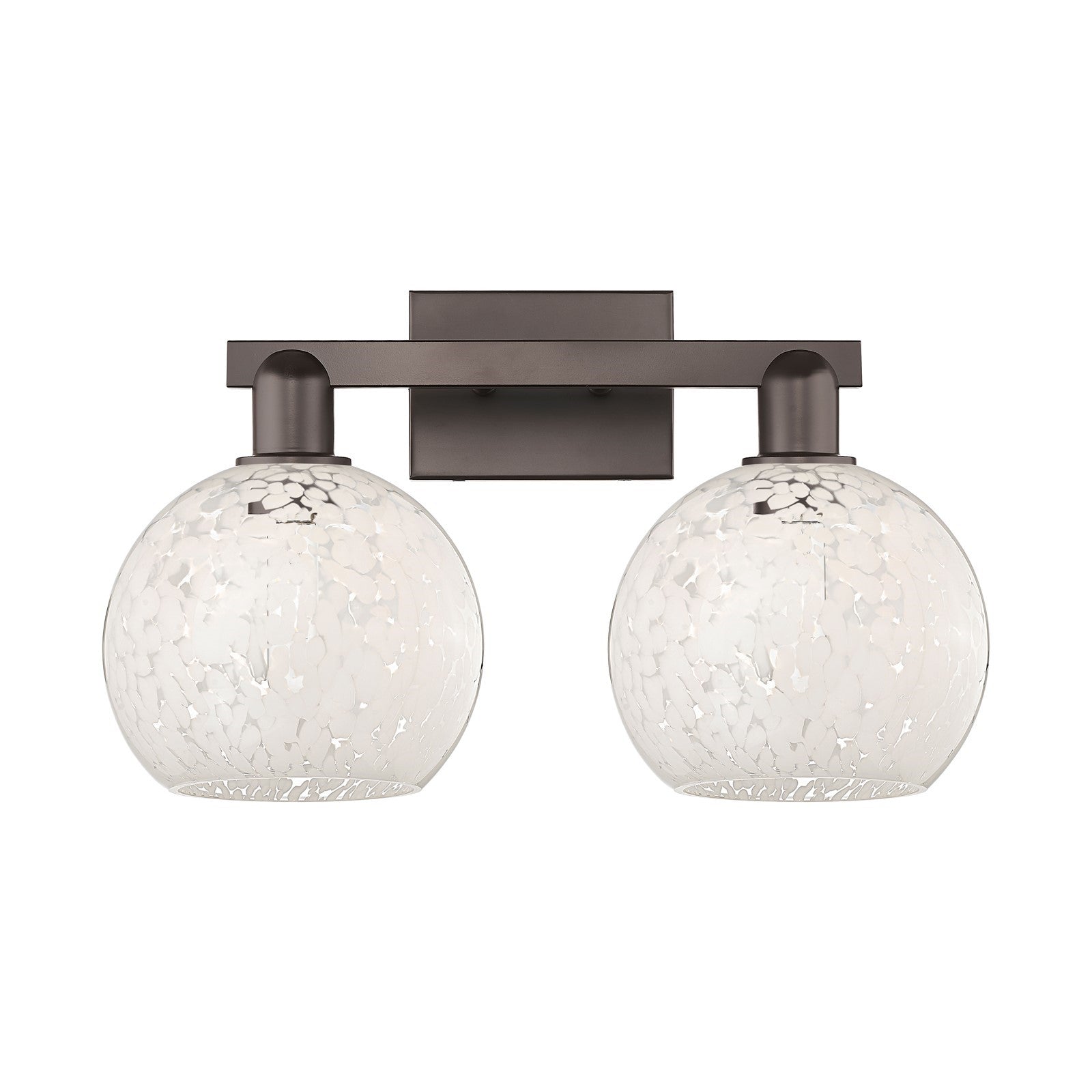 Innovations White Mouchette 19in 2-Light Bath Vanity | Industrial Oil Rubbed Bronze Steel and White Glass | Bathroom & Powder | Model 716-2W-OB-G1216-8WM