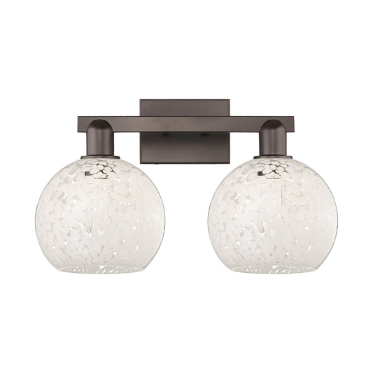 Innovations White Mouchette 19in 2-Light Bath Vanity | Industrial Oil Rubbed Bronze Steel and White Glass | Bathroom & Powder | Model 716-2W-OB-G1216-8WM