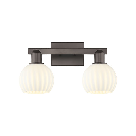 Innovations Lighting White Venetian 17in 2-Light Bath Vanity | Industrial Oil Rubbed Bronze and White Venetian Glass | Model 716-2W-OB-G1217-6WV