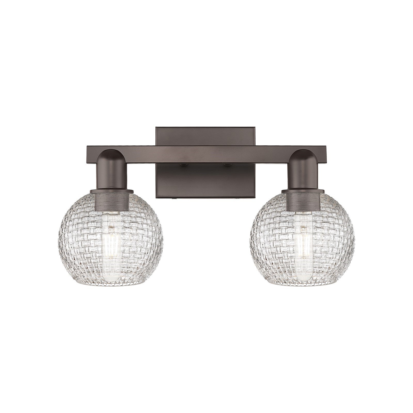 Innovations Athens 17in 2-Light Bath Vanity Light | Industrial Oil Rubbed Bronze Steel and Clear Basket Weave Glass | Bathroom | Model 716-2W-OB-G122C-6CL