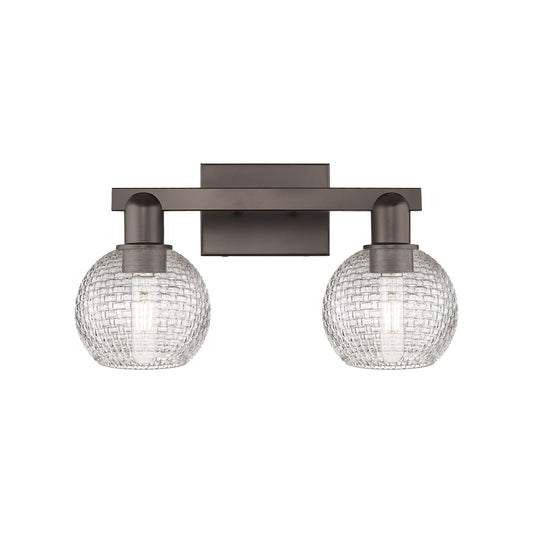 Innovations Athens 17in 2-Light Bath Vanity Light | Industrial Oil Rubbed Bronze Steel and Clear Basket Weave Glass | Bathroom | Model 716-2W-OB-G122C-6CL