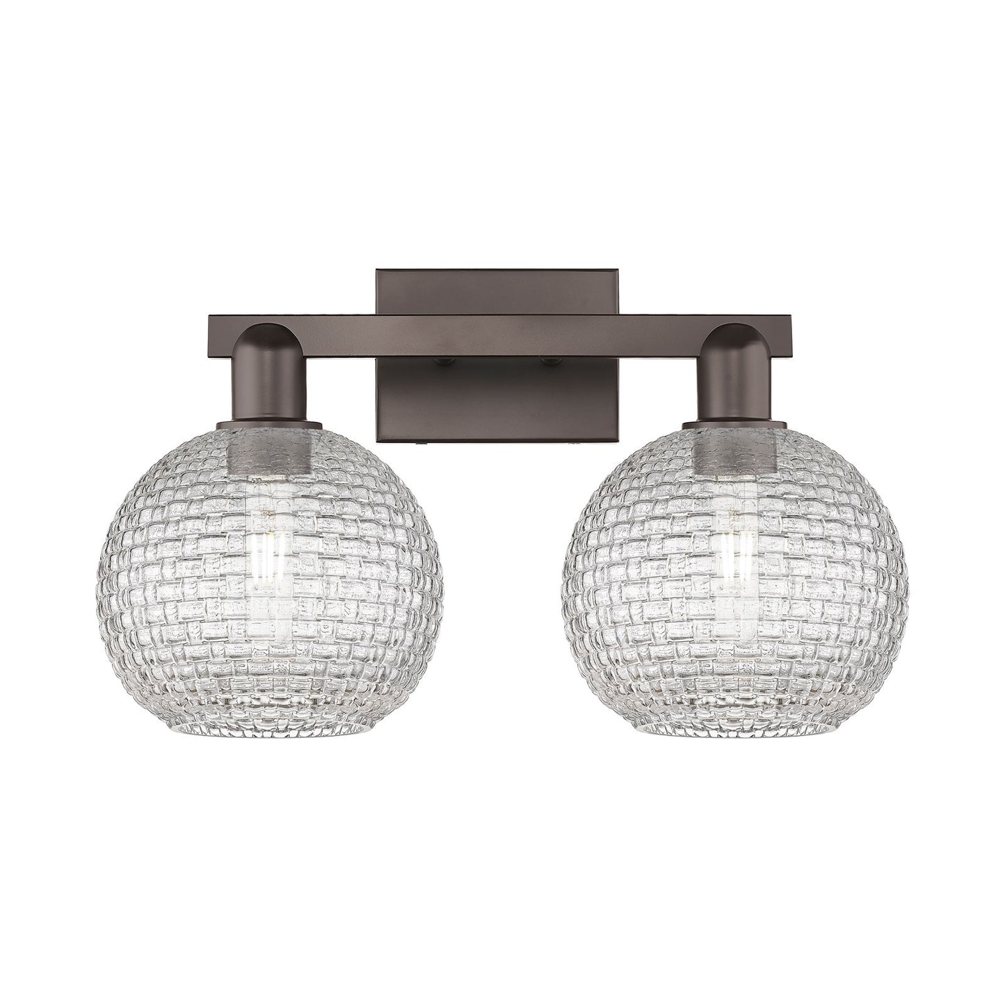 Innovations Athens 19in 2-Light Bath Vanity Light | Industrial Oil Rubbed Bronze Steel and Clear Basket Weave Glass | Bathroom | Model 716-2W-OB-G122C-8CL