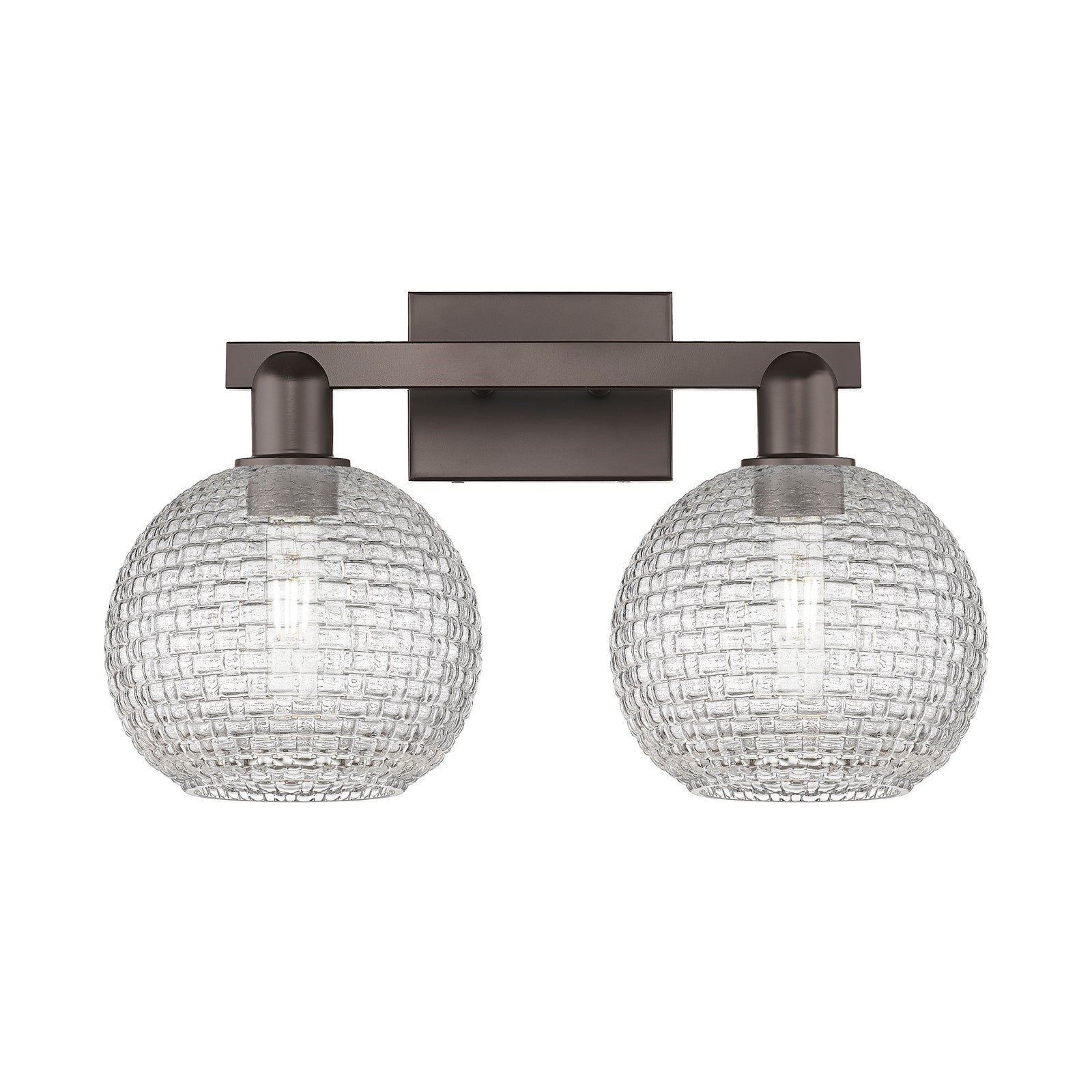 Innovations Athens 19in 2-Light Bath Vanity Light | Industrial Oil Rubbed Bronze Steel and Clear Basket Weave Glass | Bathroom | Model 716-2W-OB-G122C-8CL