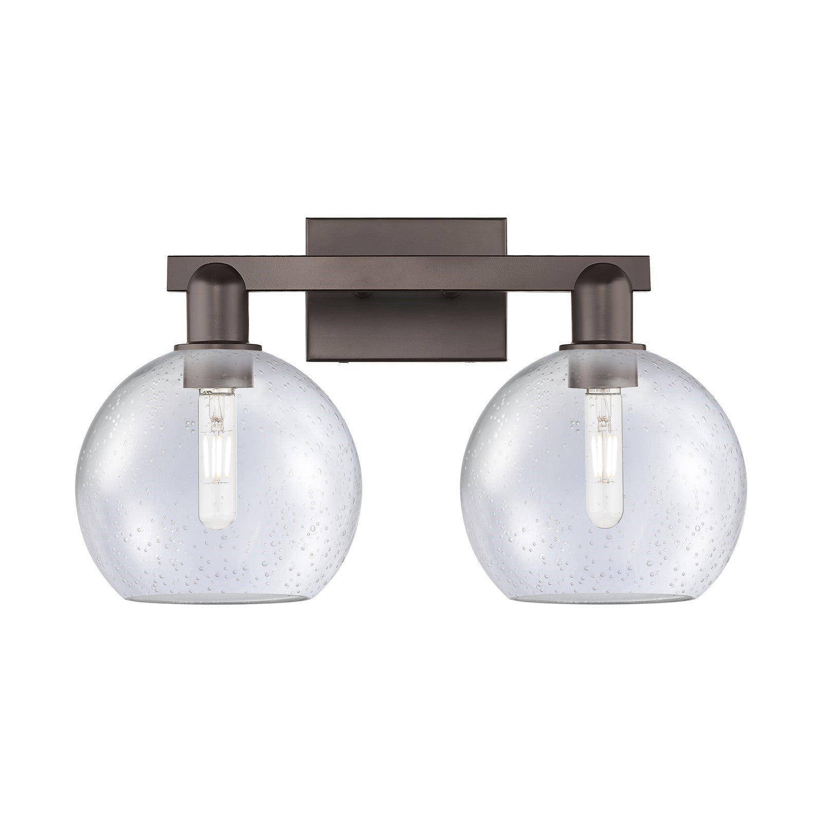 Innovations Athens 19in 2-Light Bathroom Vanity Light | Industrial Oil Rubbed Bronze Steel and Seedy Glass | Bathroom Vanity & | Model 716-2W-OB-G124-8