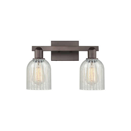 Innovations Caledonia 16in 2-Light Bath Vanity Light | Industrial Oil Rubbed Bronze Steel and Mouchette Glass | Bathroom Vanity | Model 716-2W-OB-G2511
