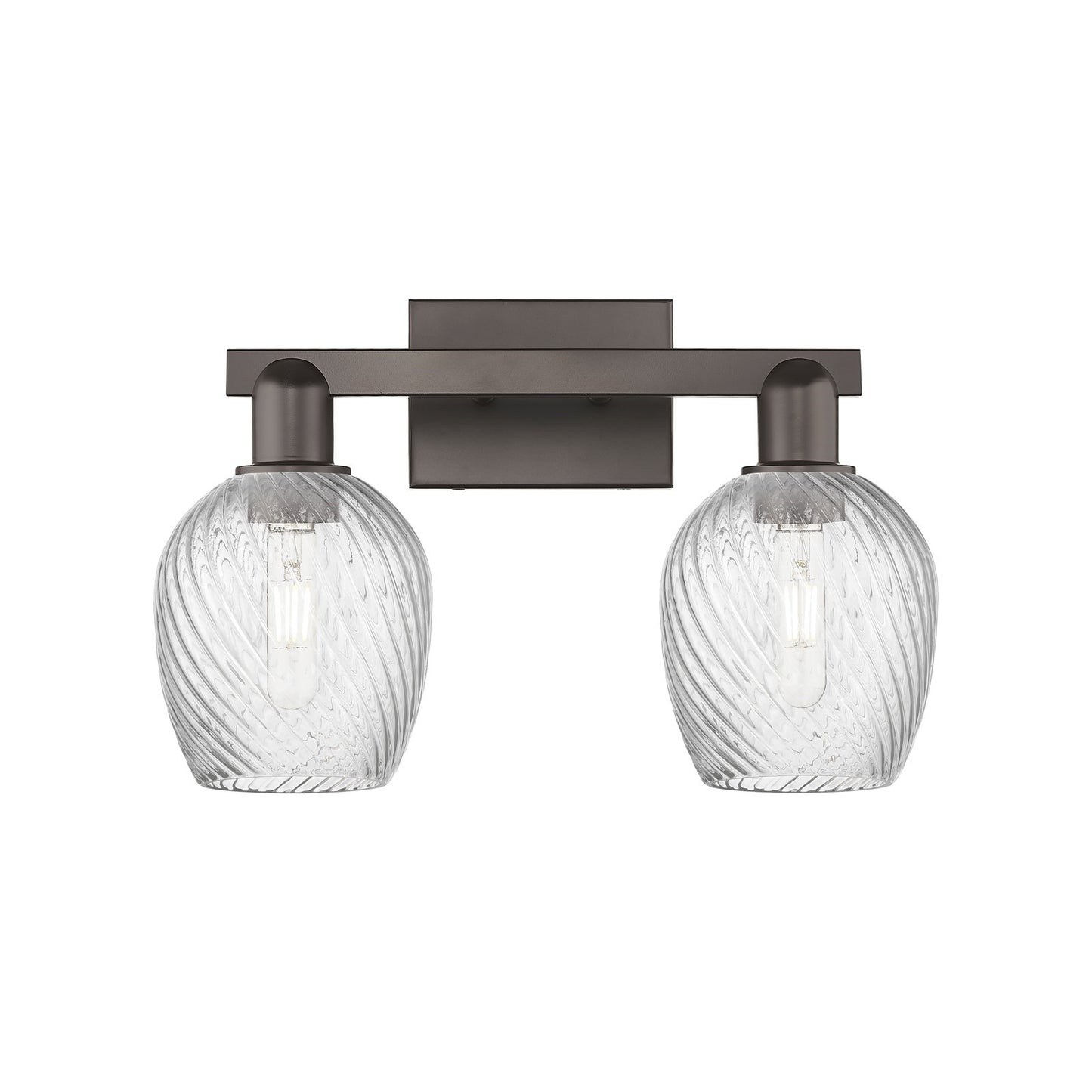 Innovations Salina 17in 2-Light Bath Vanity Light | Industrial Oil Rubbed Bronze Steel and Clear Spiral Fluted Glass | Bathroom | Model 716-2W-OB-G292