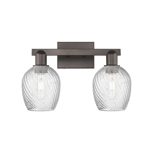 Innovations Salina 17in 2-Light Bath Vanity Light | Industrial Oil Rubbed Bronze Steel and Clear Spiral Fluted Glass | Bathroom | Model 716-2W-OB-G292