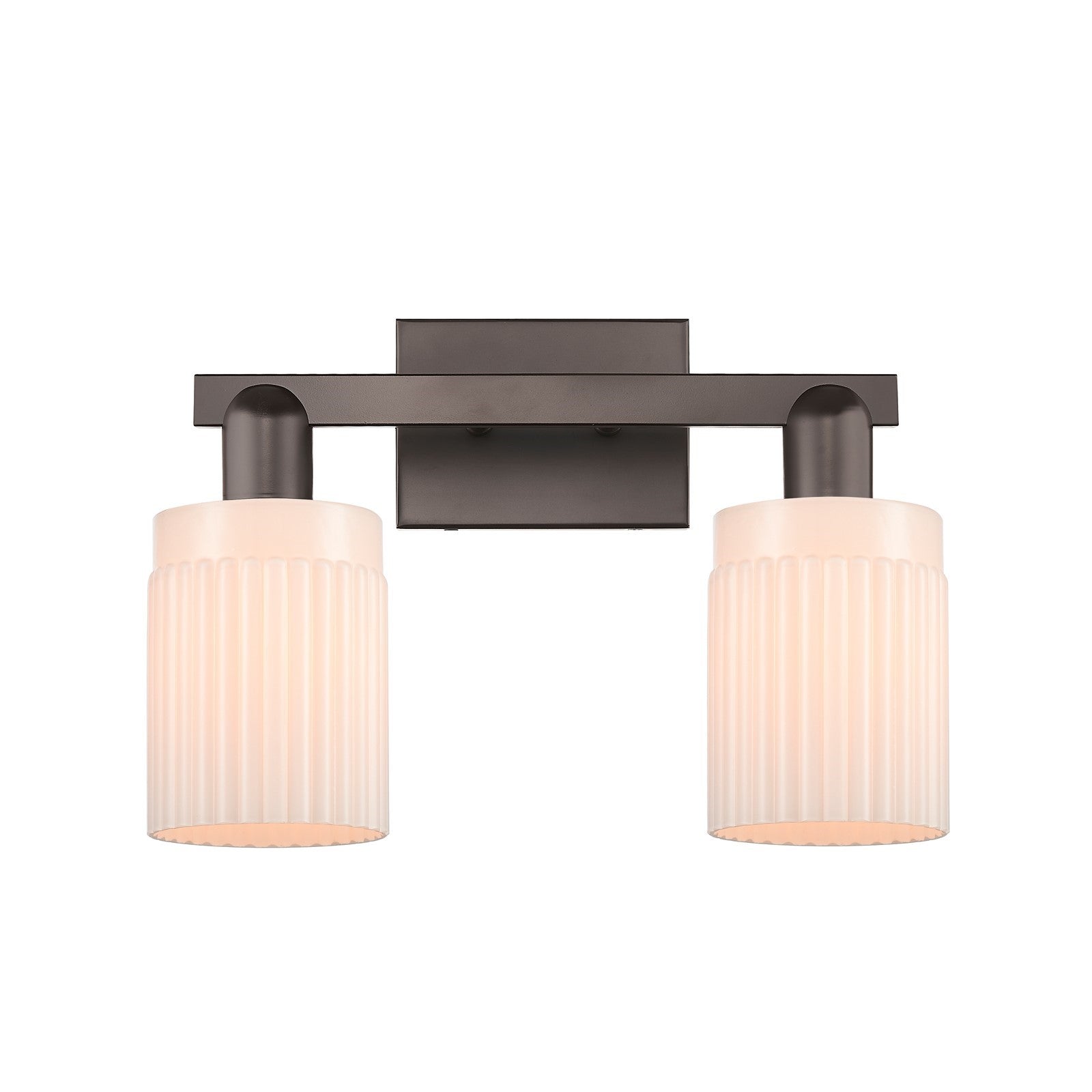 Innovations Hadley 2-Light 16in Bath Vanity Light | Industrial Oil Rubbed Bronze Steel and Matte White Ribbed Glass | Bathroom | Model 716-2W-OB-G341