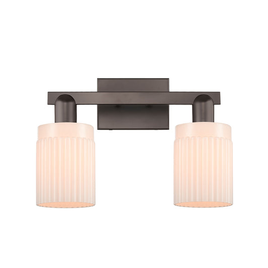 Innovations Hadley 2-Light 16in Bath Vanity Light | Industrial Oil Rubbed Bronze Steel and Matte White Ribbed Glass | Bathroom | Model 716-2W-OB-G341
