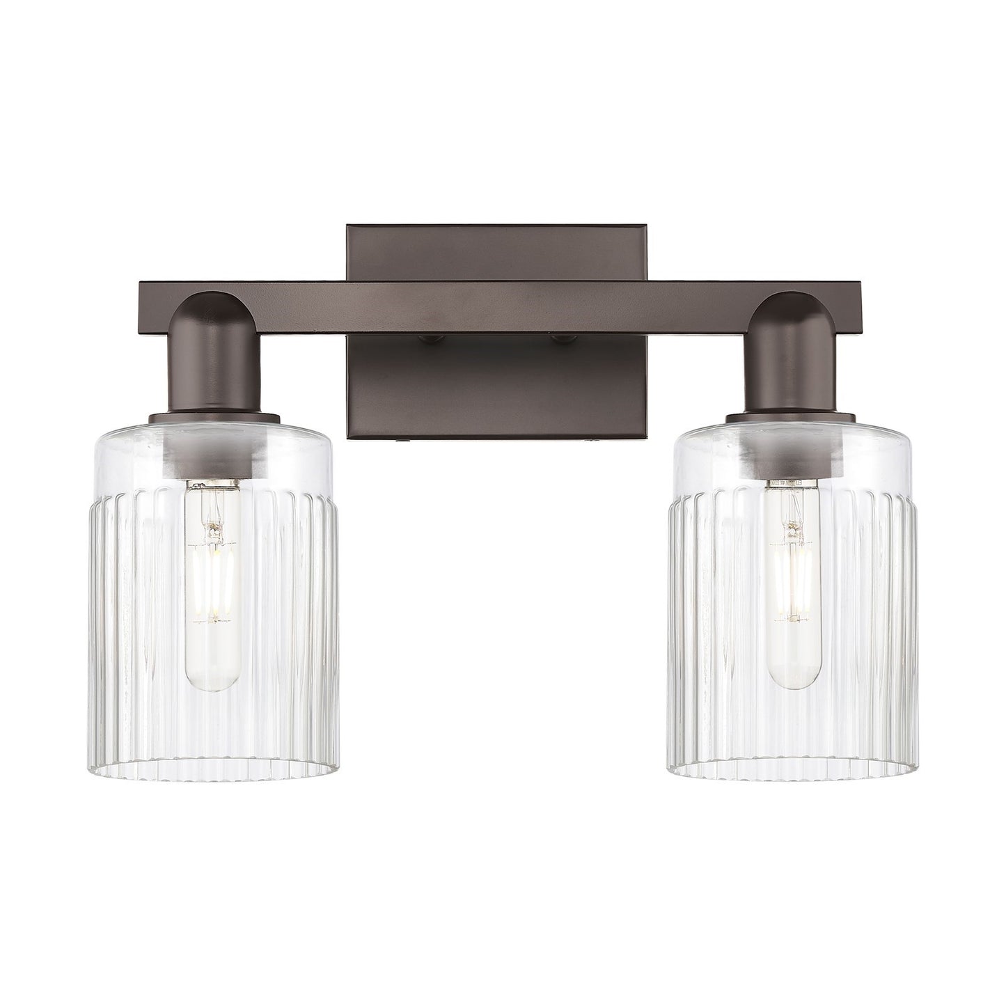 Innovations Hadley 16in 2-Light Bath Vanity Light | Industrial Oil Rubbed Bronze Steel and Clear Ribbed Glass | Bathroom Vanity | Model 716-2W-OB-G342