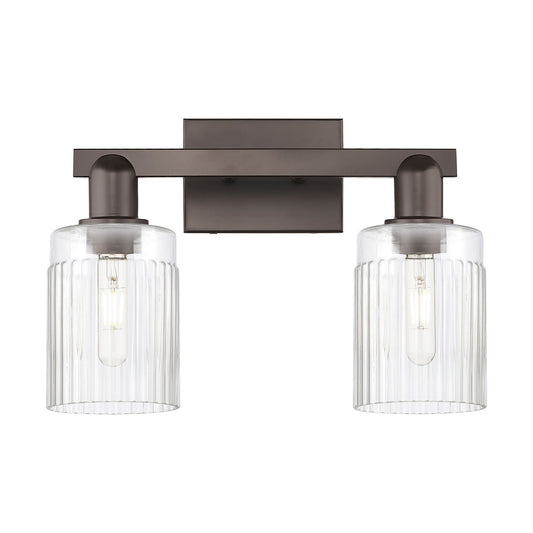 Innovations Hadley 16in 2-Light Bath Vanity Light | Industrial Oil Rubbed Bronze Steel and Clear Ribbed Glass | Bathroom Vanity | Model 716-2W-OB-G342