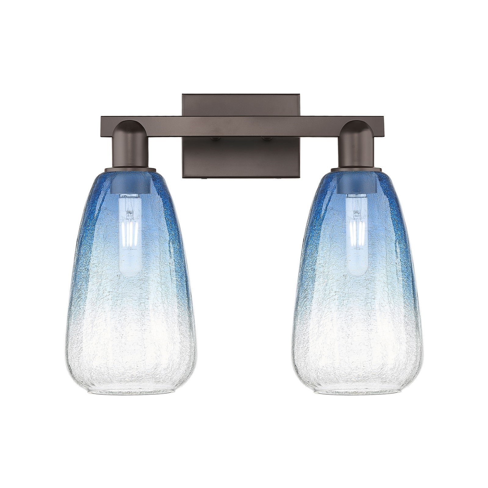 Innovations Brookhaven Almond 17in 2-Light Bath Vanity Light | Industrial Oil Rubbed Bronze Steel and Sapphire Blue Glass | Model 716-2W-OB-G480-6SB