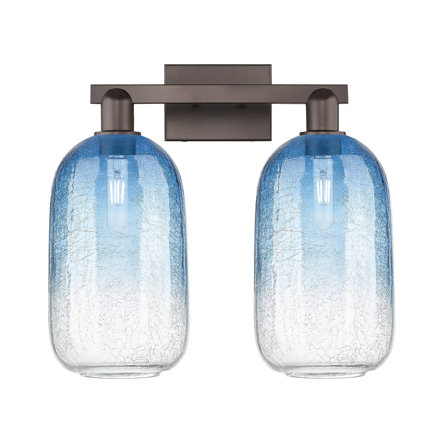 Innovations Brookhaven Cloche 18in 2-Light Bath Vanity | Industrial Oil Rubbed Bronze Steel and Sapphire Blue Glass | Bathroom | Model 716-2W-OB-G482-7SB
